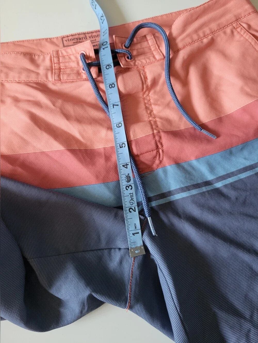 Vineyard Vines Performance Coral and Blue Stripe Board Shorts 32